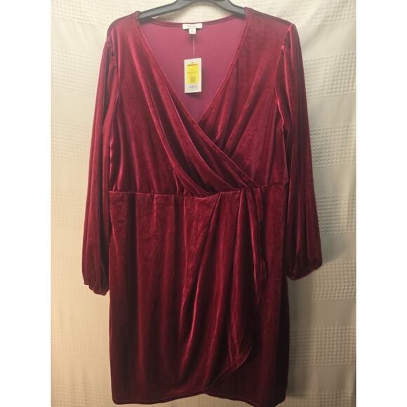 Nine West Dresses & Skirts - Nine West berry jewel toned crushed Velvet Faux Wrap mini Dress 2X 5629